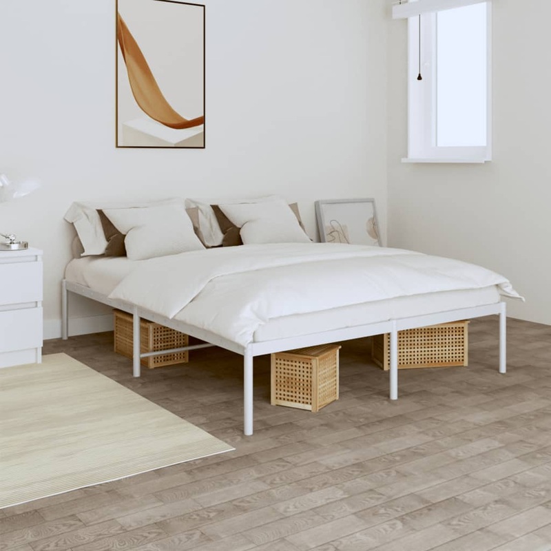 Cadre de lit mtal sans matelas blanc 140x200 cm