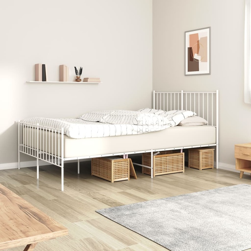 Cadre de lit mtal sans matelas et pied de lit blanc 120x190 cm