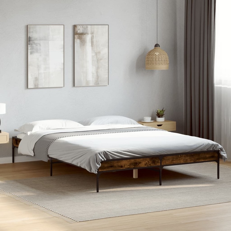 Cadre de lit sans matelas chne fum 120x190 cm