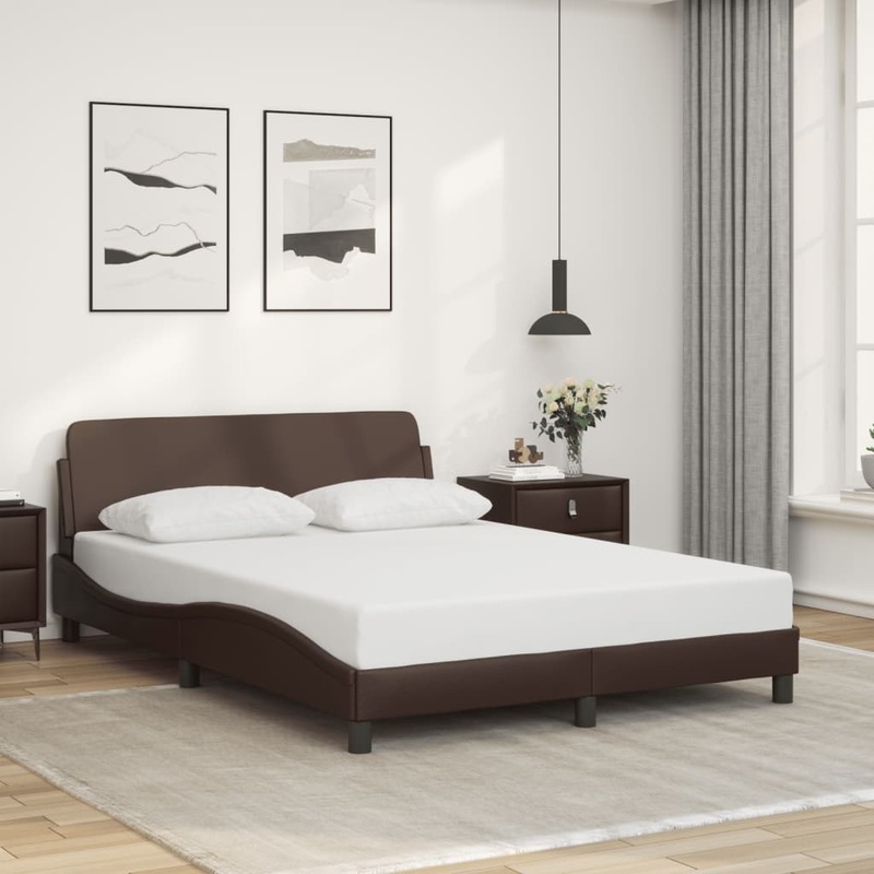 Cadre de lit sans matelas marron 140x190 cm similicuir