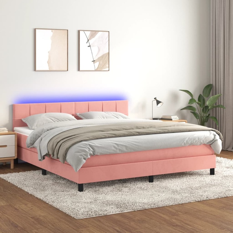 Sommier  lattes de lit avec matelas et LED Rose 180x200 cm