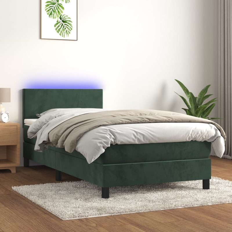 Sommier  lattes de lit avec matelas et LED Vert fonc 90x190cm