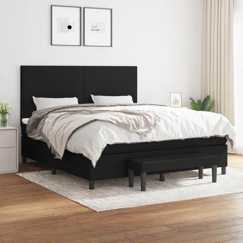 Sommier  lattes de lit avec matelas Noir 160x200 cm Tissu