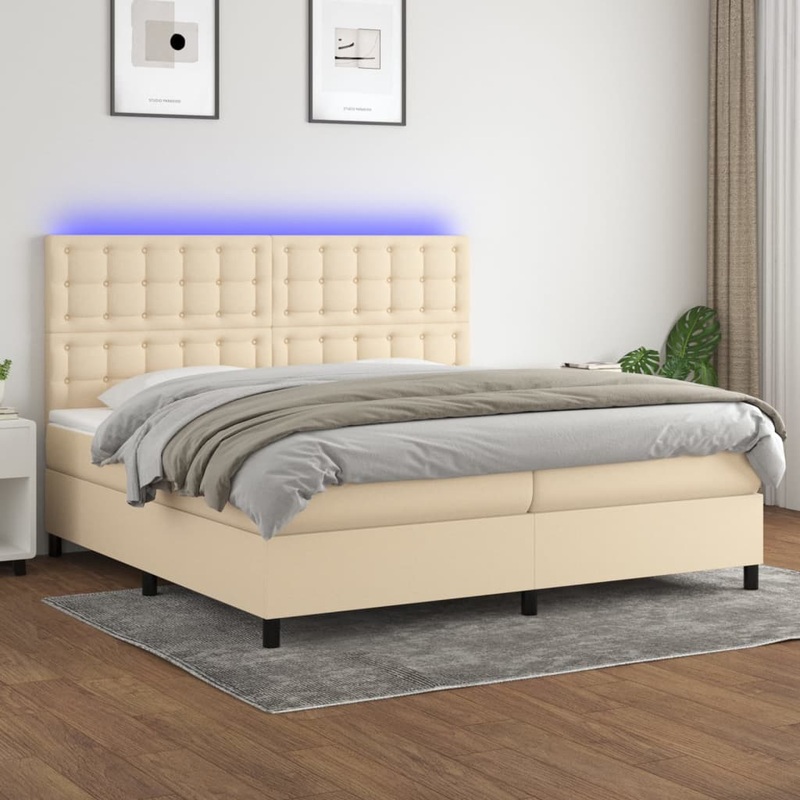 Sommier  lattes de lit et matelas et LED Crme 200x200cm Tissu