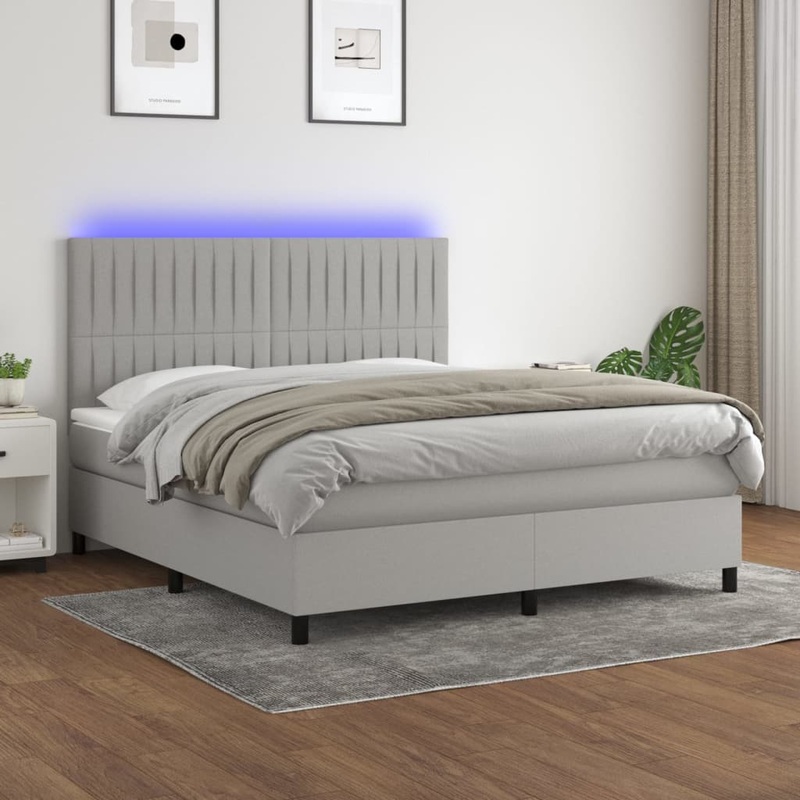 Sommier  lattes de lit et matelas et LED Gris clair 180x200 cm