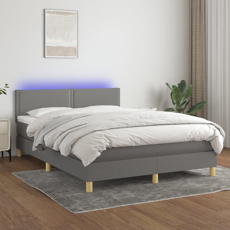 Sommier  lattes de lit et matelas et LED Gris fonc 140x190 cm