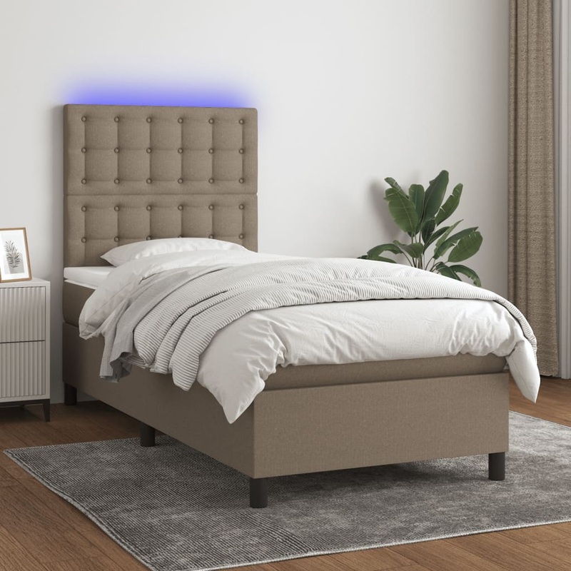 Sommier  lattes de lit et matelas et LED Taupe 80x200cm Tissu