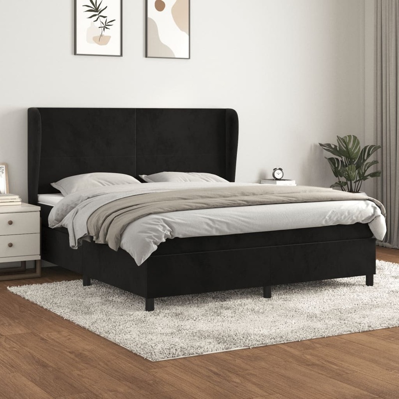 Sommier  lattes de lit et matelas Noir 160x200 cm Velours