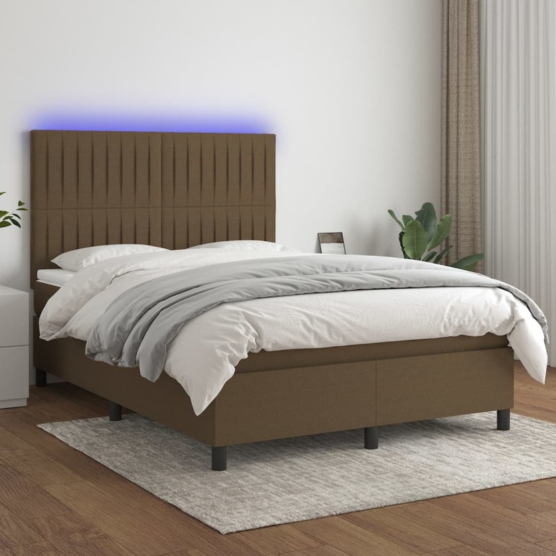 Sommier  lattes de lit matelas et LED Marron fonc 140x190 cm