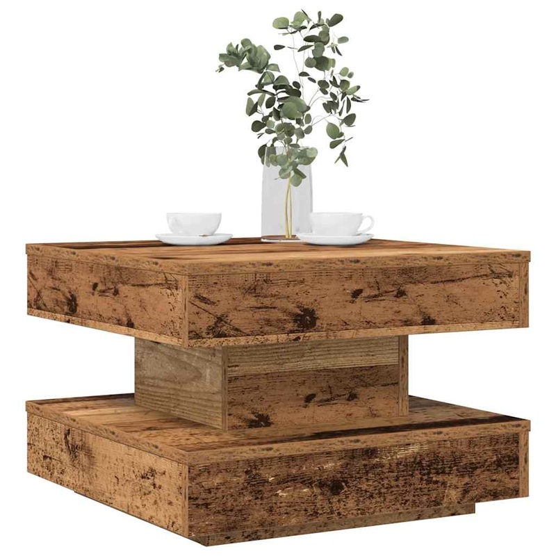 Table basse rotative  360 degrs vieux bois 50x50x34,5 cm