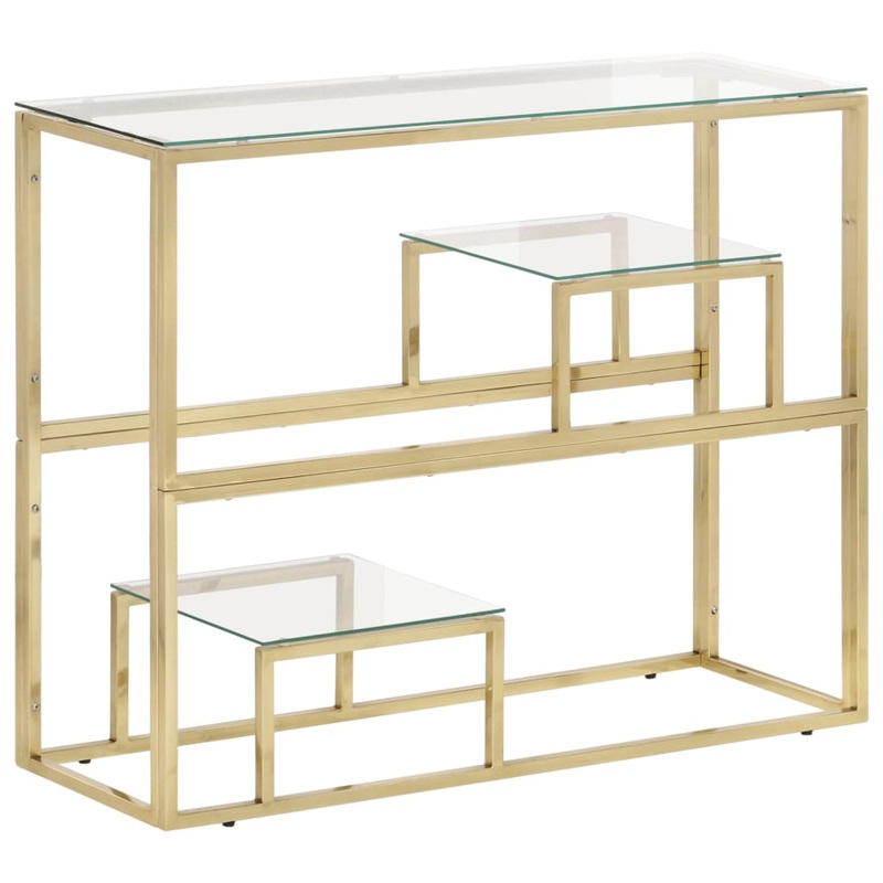 Table console dor acier inoxydable et verre tremp