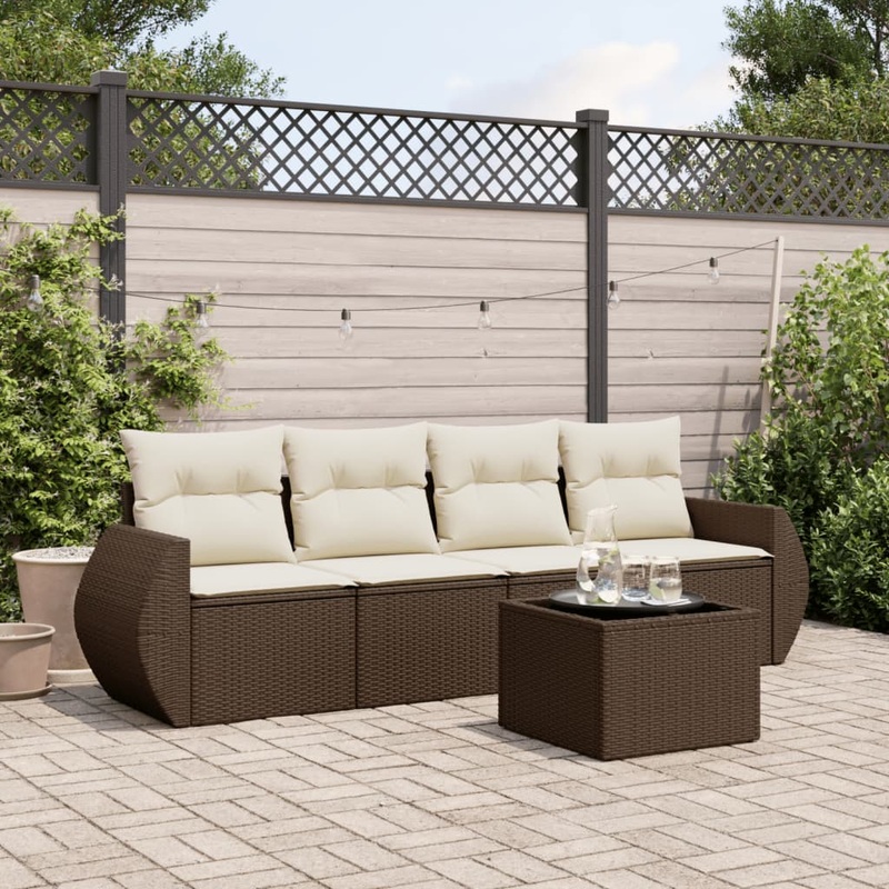 Salon de jardin avec coussins 5 pcs marron rsine tresse
