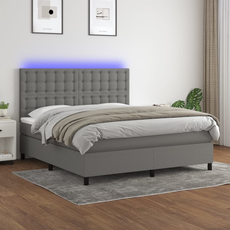 Sommier  lattes de lit et matelas et LED Gris fonc 160x200 cm