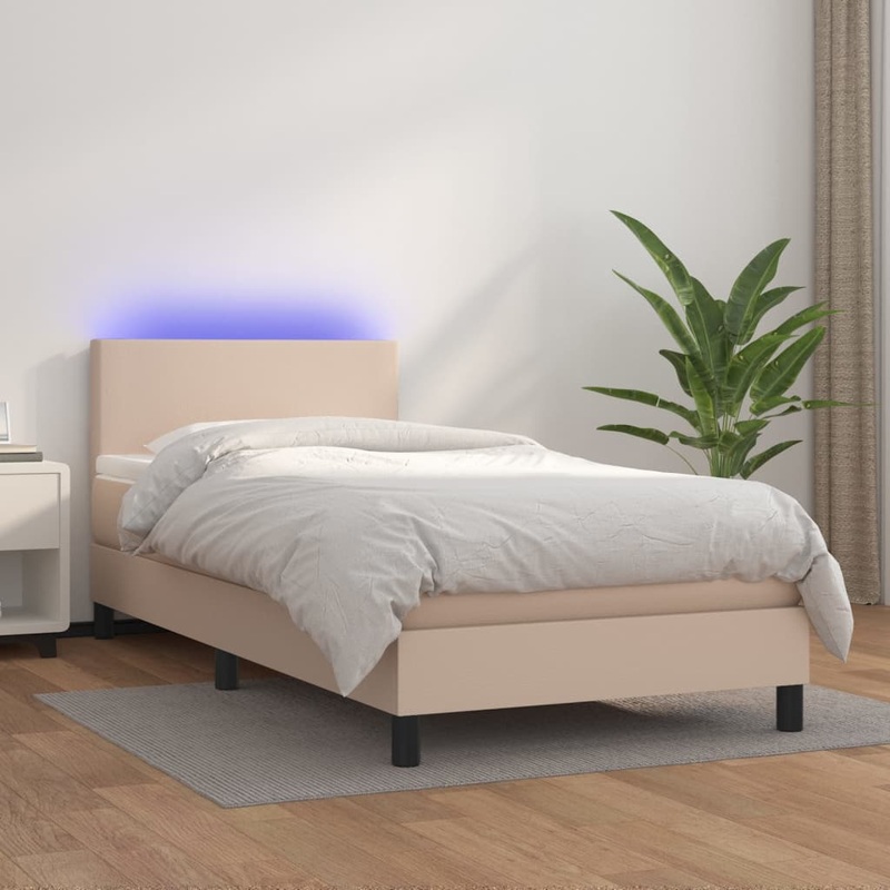 Sommier  lattes de lit matelas et LED Cappuccino 80x200cm