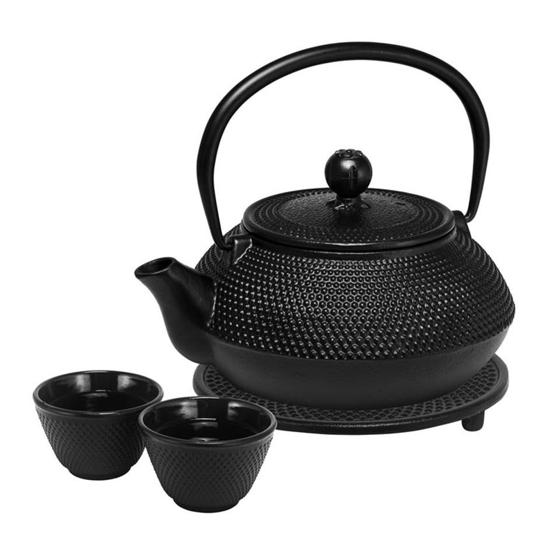Hobnail Teapot Set (800ml Teapot, 1x trivet, 2x 100ml Cups) - 800ml - Black