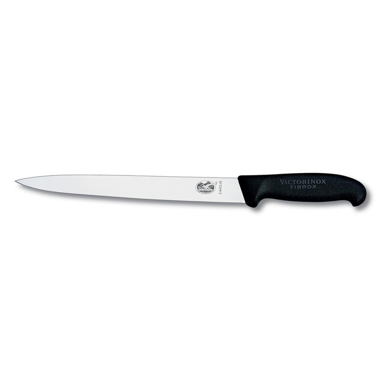 Victorinox Slicing Knife, 25Cm Pointed Tip Plain Edge, Fibrox - Black