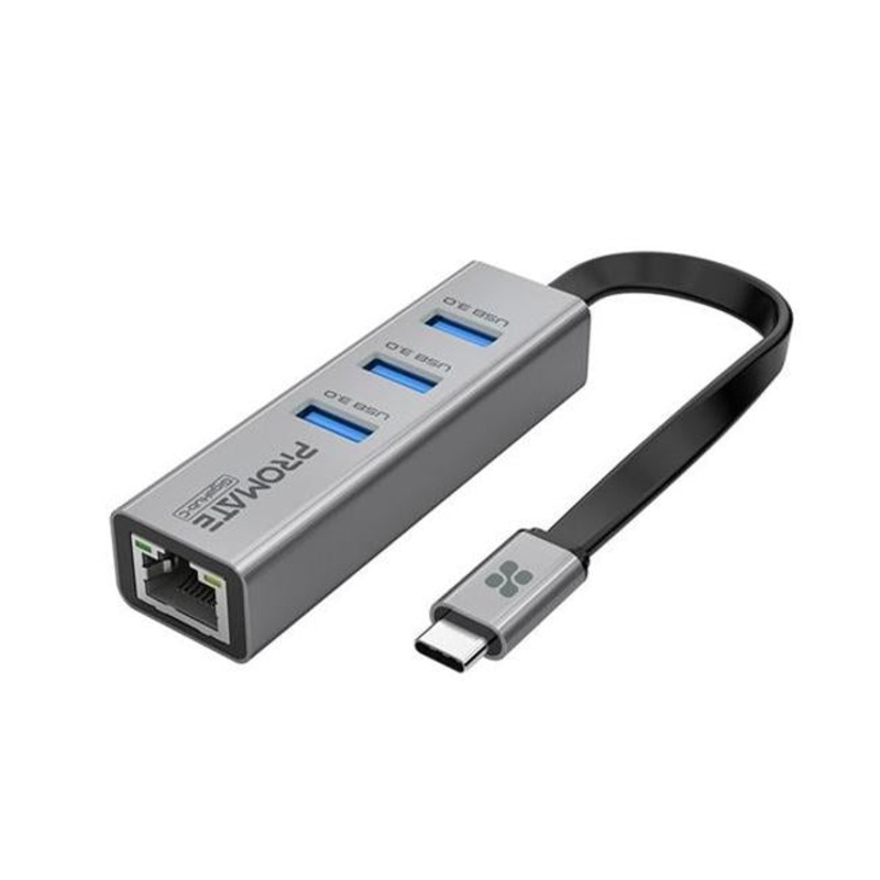 Promate Multi-Port Hub With Ethernet Port & Usb-C Connector.