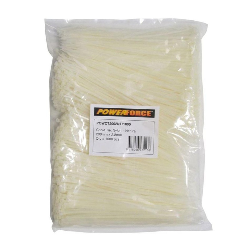 Powerforce Cable Tie Natural 200Mm X 2.8Mm Nylon Pack Of 1000.
