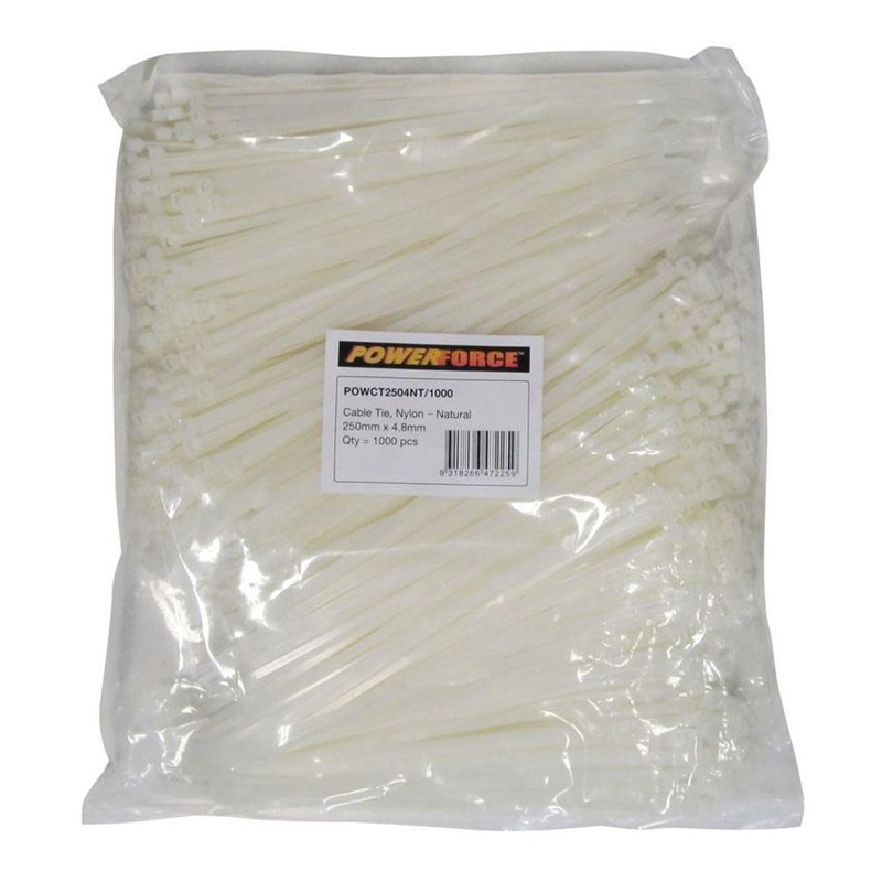 Powerforce Cable Tie Natural 250Mm X 4.8Mm Nylon Pack Of 1000.