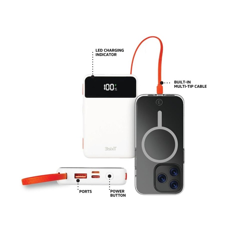 3sixT JetPak 2 in 1 10000mAh Power Bank White/Orange 3S-2639