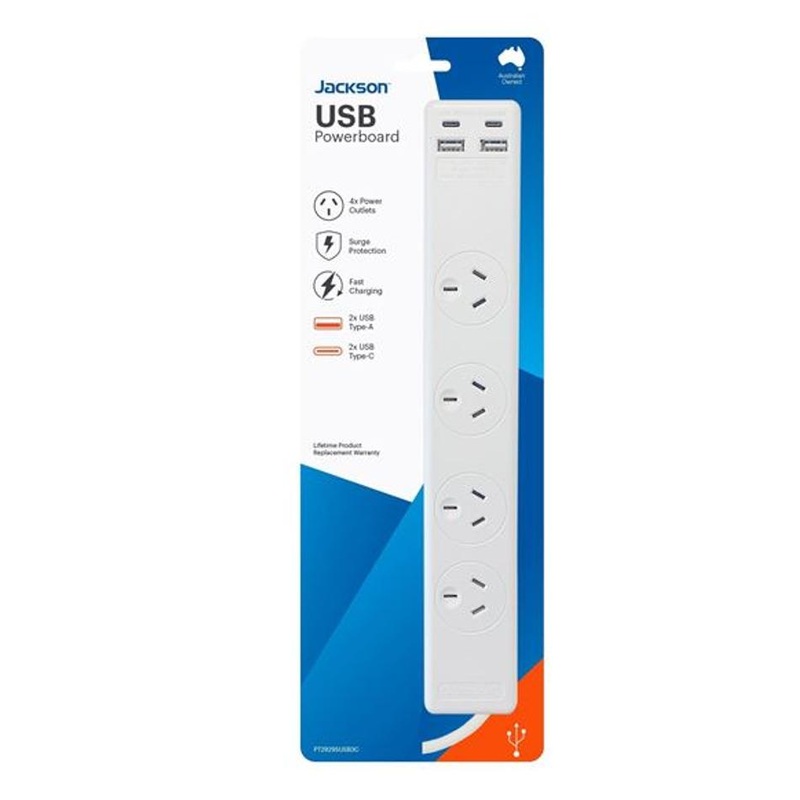 Jackson 4-Way Surge Protected Powerboard PT2929SUSB3C