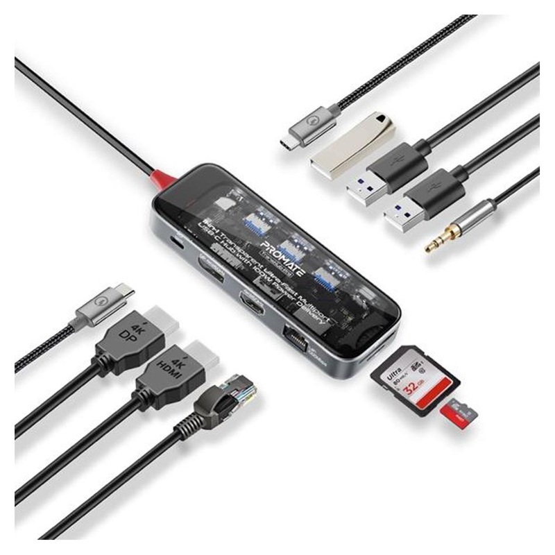 Promate 11-In-1 Usb Multi-Port Hub With Usb-C Connector. TRANSHUB-PRO