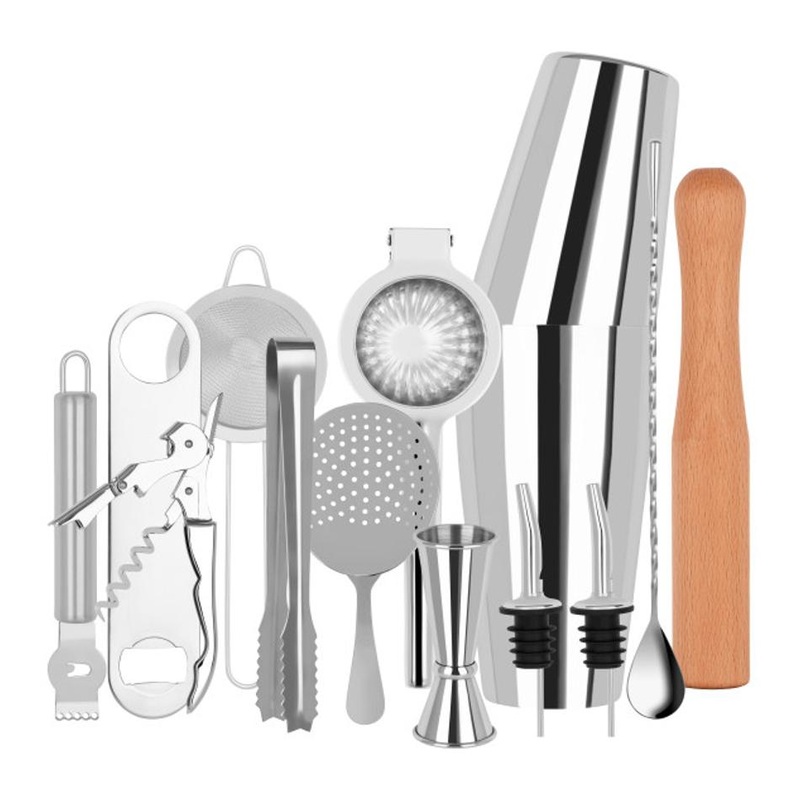 Zanzi Cocktail Set 14pc Stainless Steel In Bartender Roll Z9020