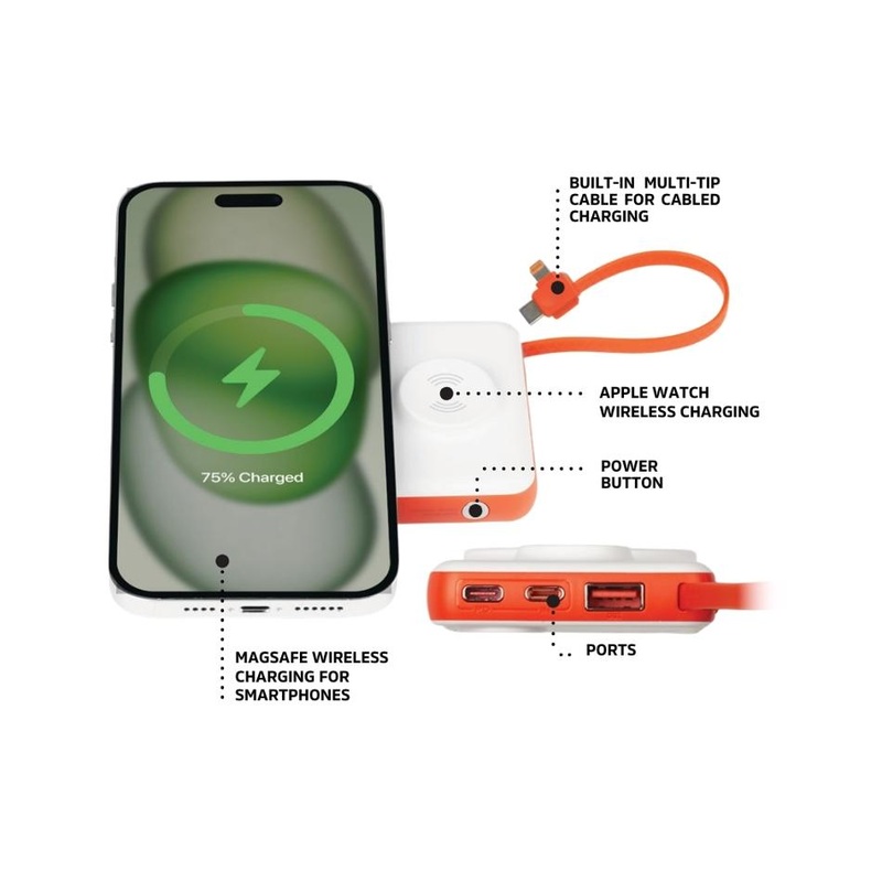 3sixT JetPak 3 in 1 Wireless 10000mAh PowerBank Wht/Orange 3S-2640