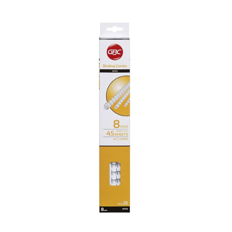 Gbc Binding Comb 8Mm White Pk25 BEP8W25