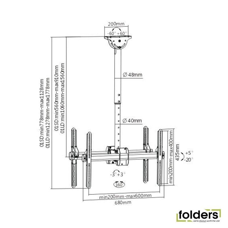 BRATECK  37'-75' Dual Ceiling Mount TV Bracket