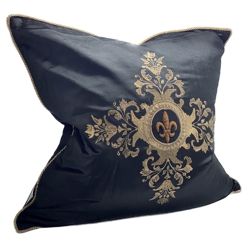 Cushion Cover - Hand Embroidered - Black/Gold IH6013