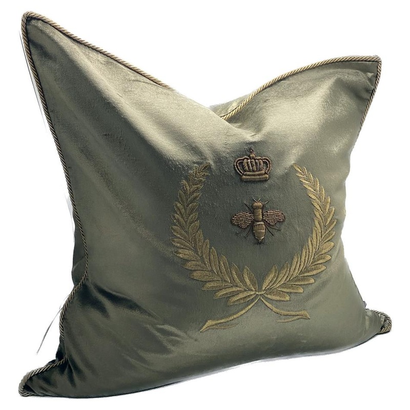 Cushion Cover - Hand Embroidered - Dark Green/Gold IH6003