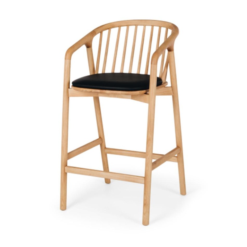 Furniture By Design NORD Highback Barstool (Natural Oak) BLK PU Seat