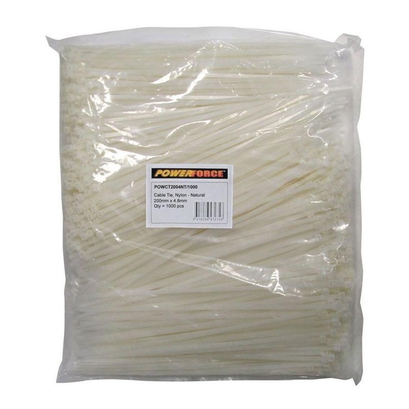 Powerforce Cable Tie Natural 200Mm X 4.8Mm Nylon Pack Of 1000.