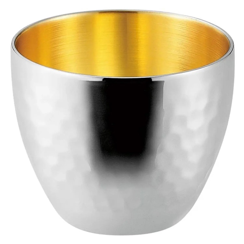 Asahi Stainless Steel Double-Wall Guinomi Sake Cup Hammer Finish 70ml