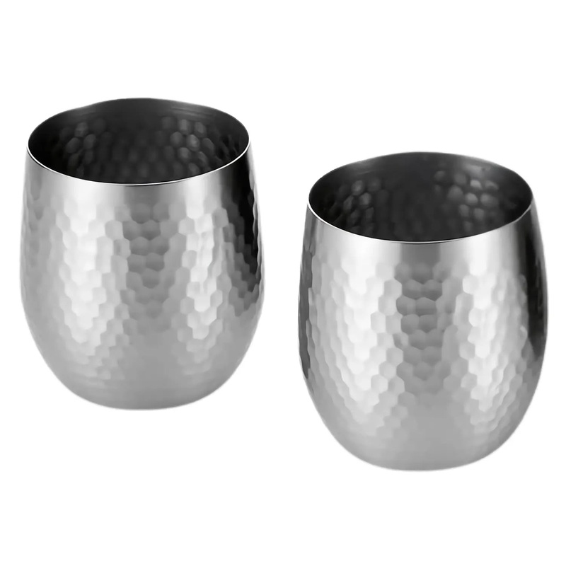 Asahi Stainless Steel Rocks Glass Hammer Finish 2 pcs