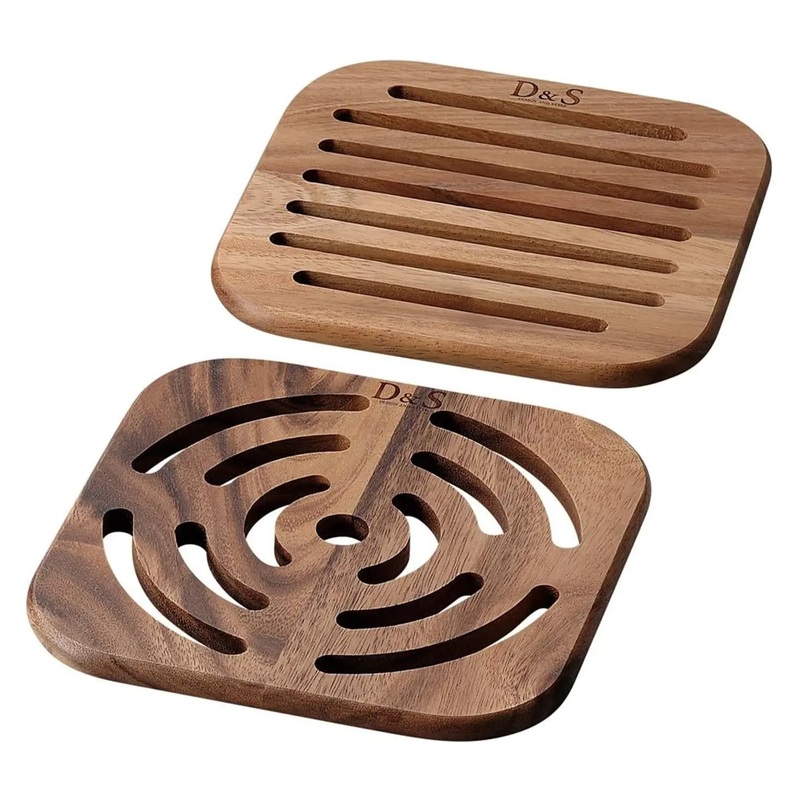 D&S Natural Wood Square Pot Mat 2 pcs