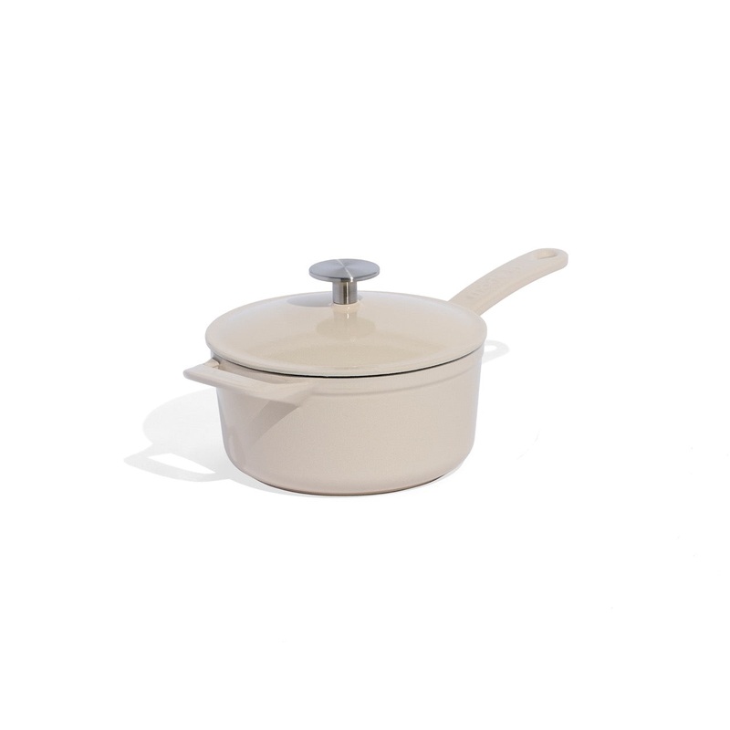 MADE IN Enameled Cast Iron Saucepan: 2 QT, Antique White