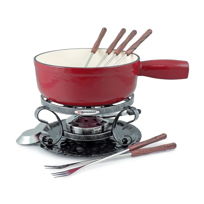 SwissMar Cast Iron Fondue Set: Lugano, Red
