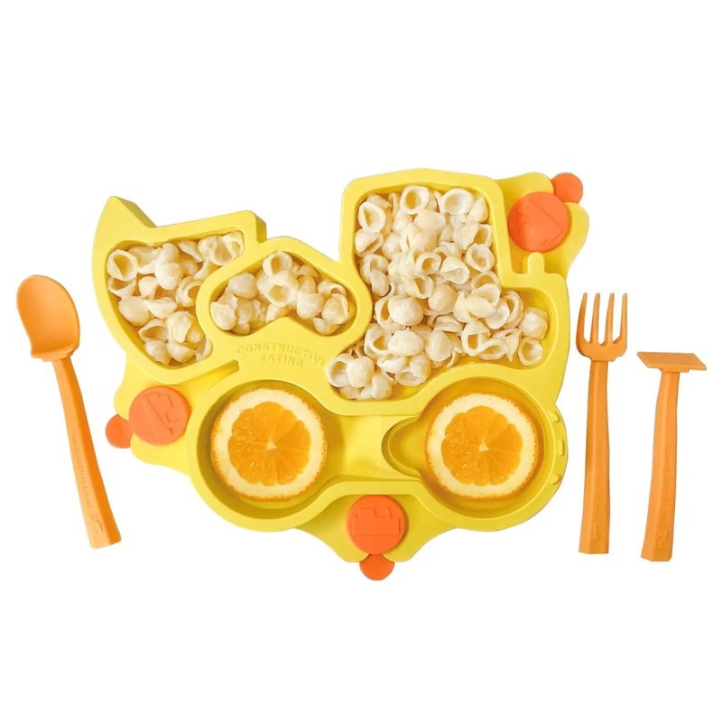 Constructive Eating Truck Suction Plate and Training Utensils: Yellow