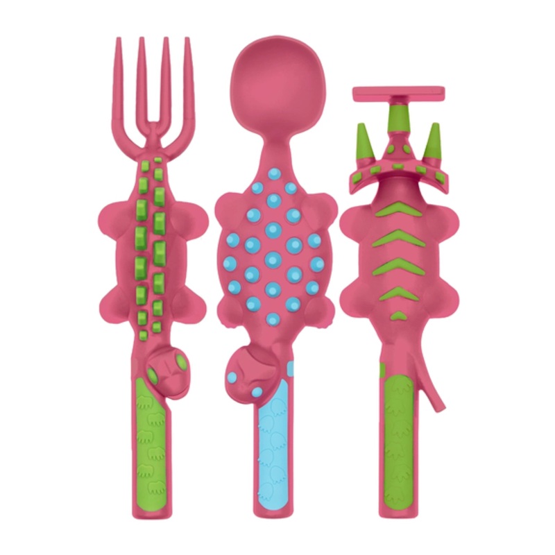 Constructive Eating Utensil Set: Dino, Pink