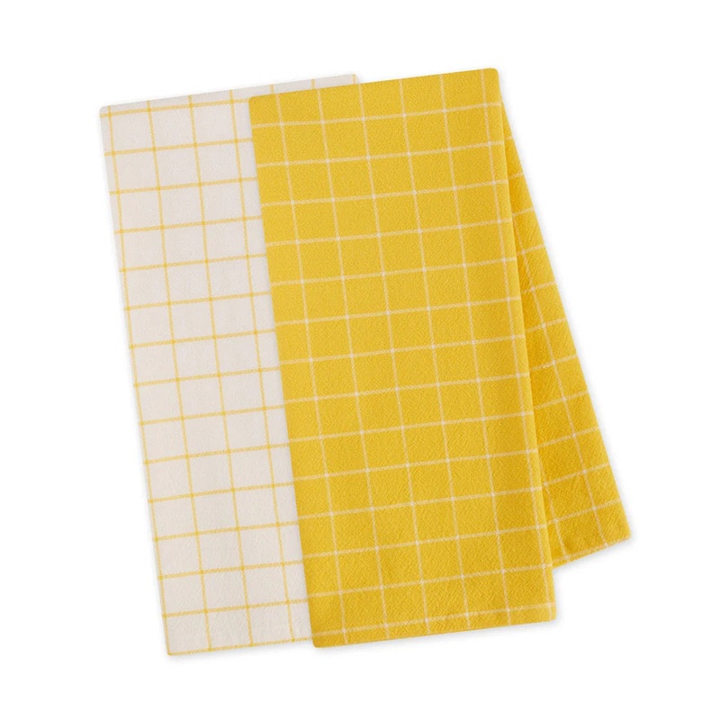 DII Dishtowels (Set of 2): Windowpane, Yarrow Yellow