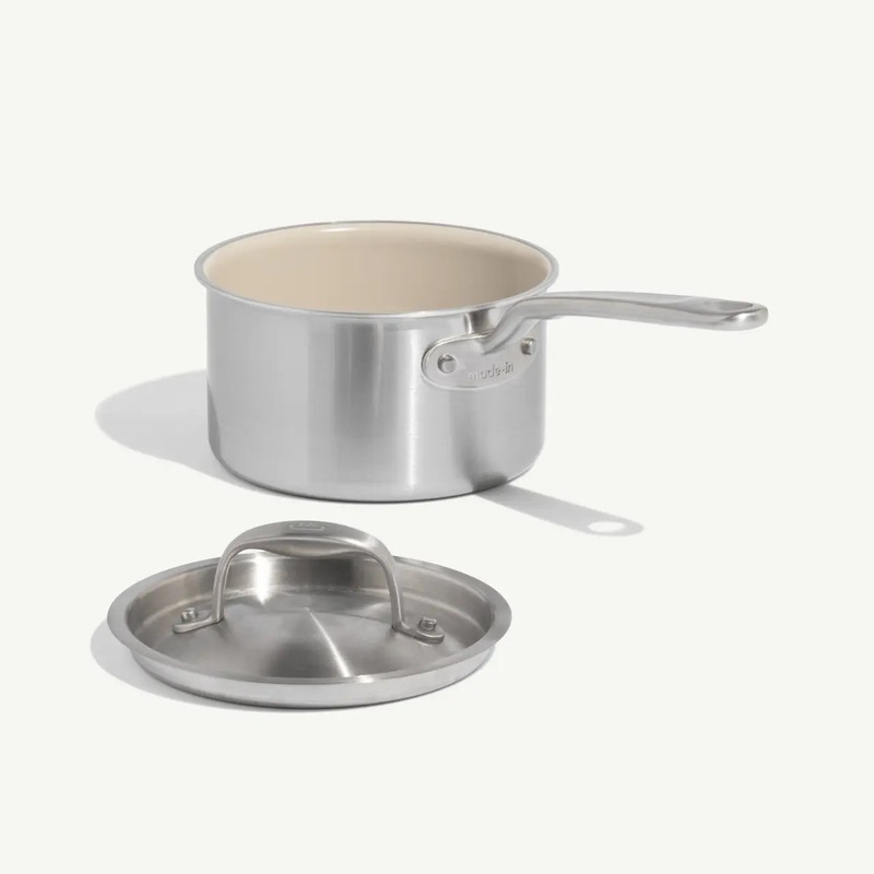 MADE IN CeramiClad Non-stick Saucepan with Lid: 4 QT