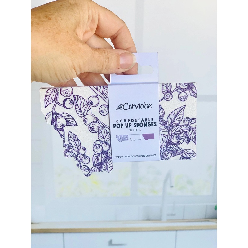 Corvidae Compostable Pop-Up Sponges (Set of 3): Montana Shaped, Huckleberry