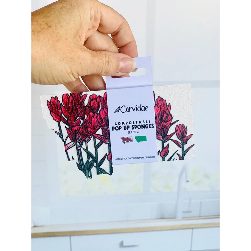 Corvidae Compostable Pop-Up Sponges (Set of 3): Montana Shaped, Paintbrush