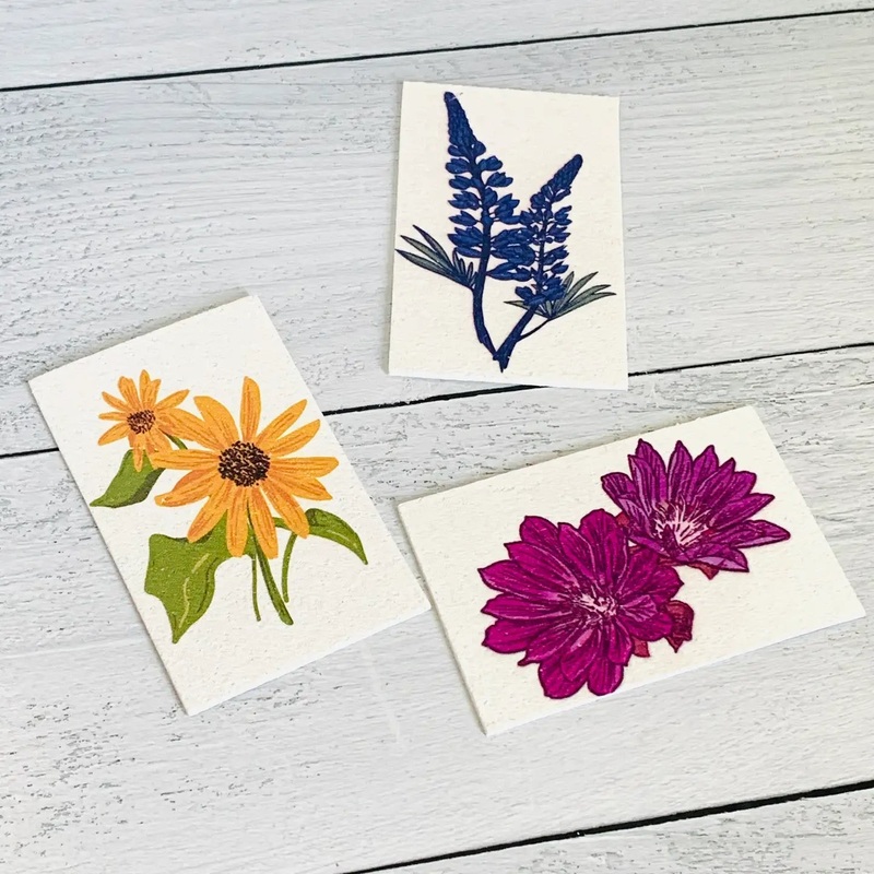 Corvidae Compostable Pop-Up Sponges (Set of 3): Wildflowers