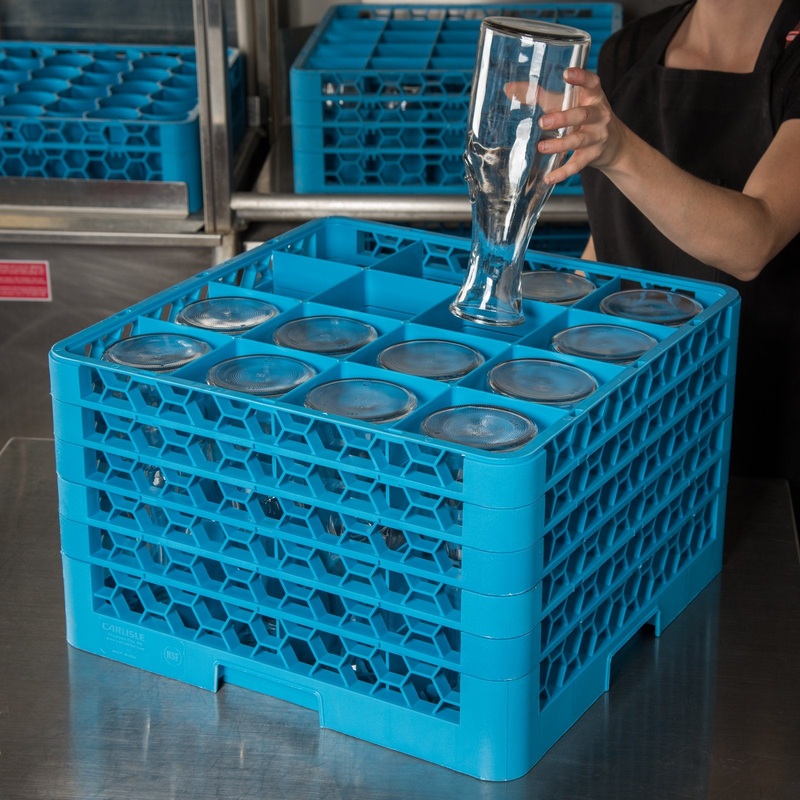 Carlisle OptiClean 16-Compartment Divided Glass Rack with 5 Extenders 11.9" - Carlisle Blue, RG16-514*