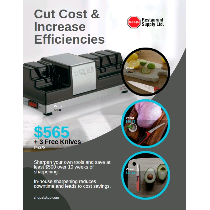 Waring Knife Sharpening Bundle, Get 3 Free Knives WKS800-K