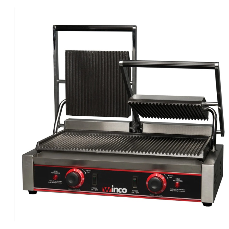 Winco Panini Grill DBL 9" 120v, Ribbed Plates EPG-2