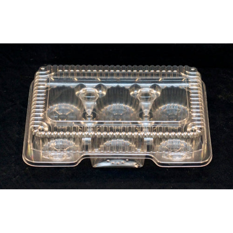 6 Medium Muffins Container, plastic 9.33" X6.830"X2.375" VEL-53